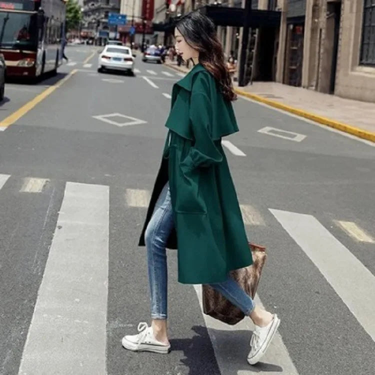 S-3XL New Spring and Autumn Coat Fashionable Thin Coat With Waistband and Mid Length Women's Windbreaker  blazer