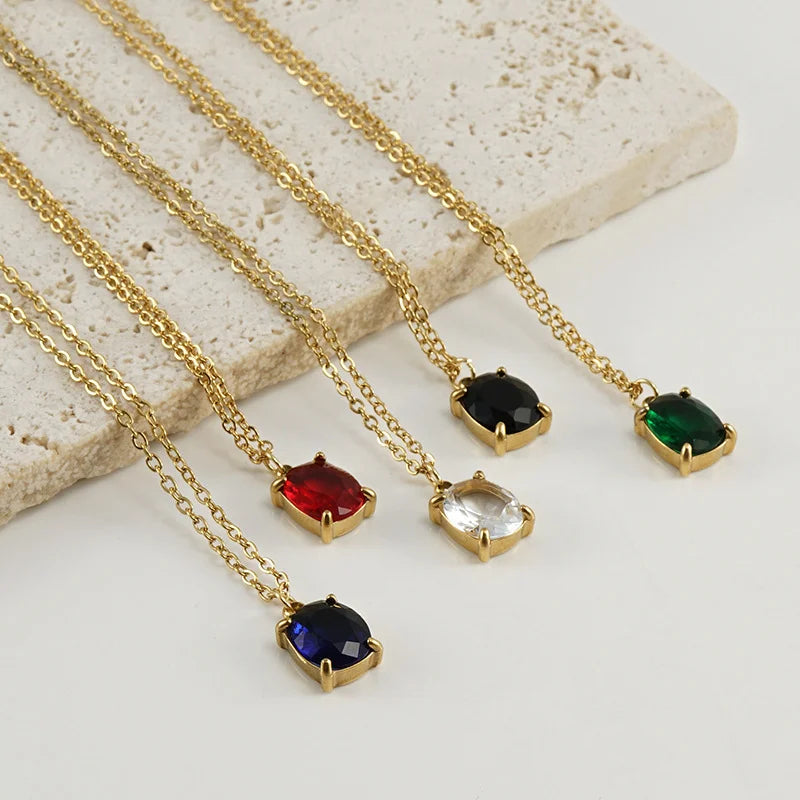 Trendy 18K Gold Plated Pendant Necklace Jewelry 2023 Stainless Steel Zircon Necklace for Women
