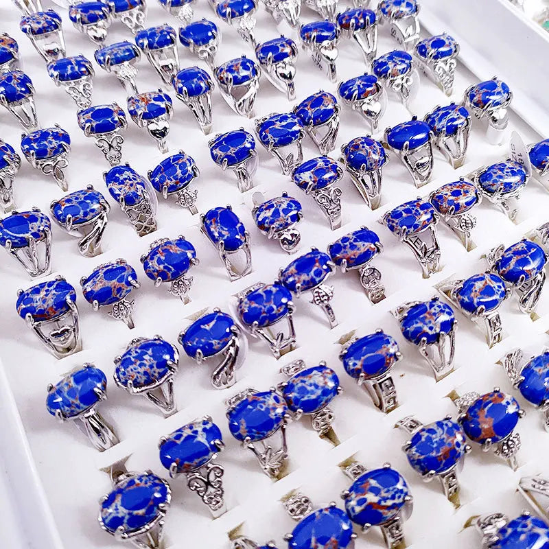 Best Seller Professional Factory Directly Multi Colors Red Green Blue Synthetic Turquoise Gemstone Rings for Men and Women