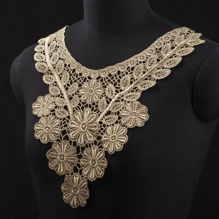 Superior Quality Collar Decoration Vintage Dress Hand Embroidered Lace Collar With Black Gold