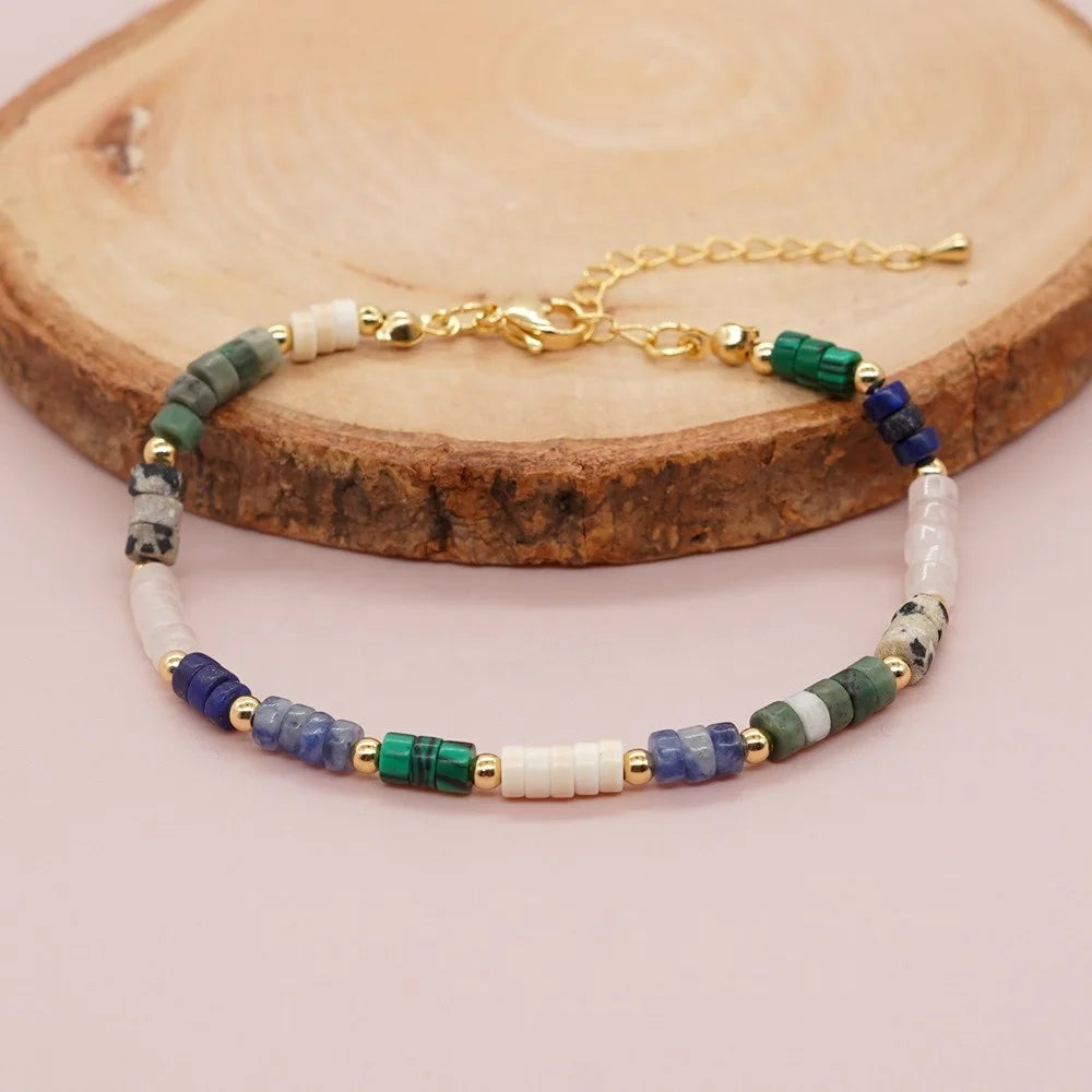 New Arrival Natural India Agate Stone Beaded Bracelet for Women Bohemia with Stainless Steel Adjustable Sodarite Beads Bracelet