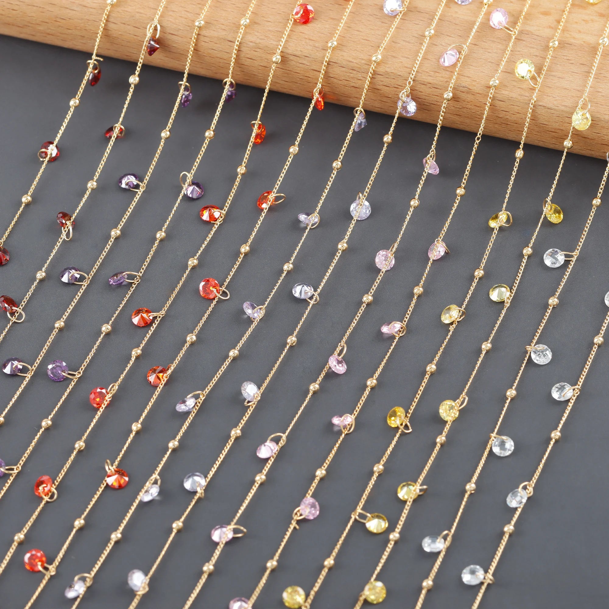 18K1m/Lot  Gold Plated C254 Chain Nickel Free Copper Zircon REACH Pass Charm for DIY Bracelet Necklace Jewelry Making