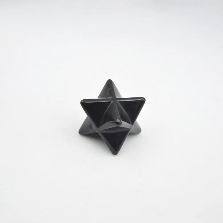 Hongzhuo Wholesale Lot 17pcs Black Obsidian Multi-Color Carved Gemstone 1 Inch Merkaba Star Healing Sacred Geometry Chakra Stone Crafts