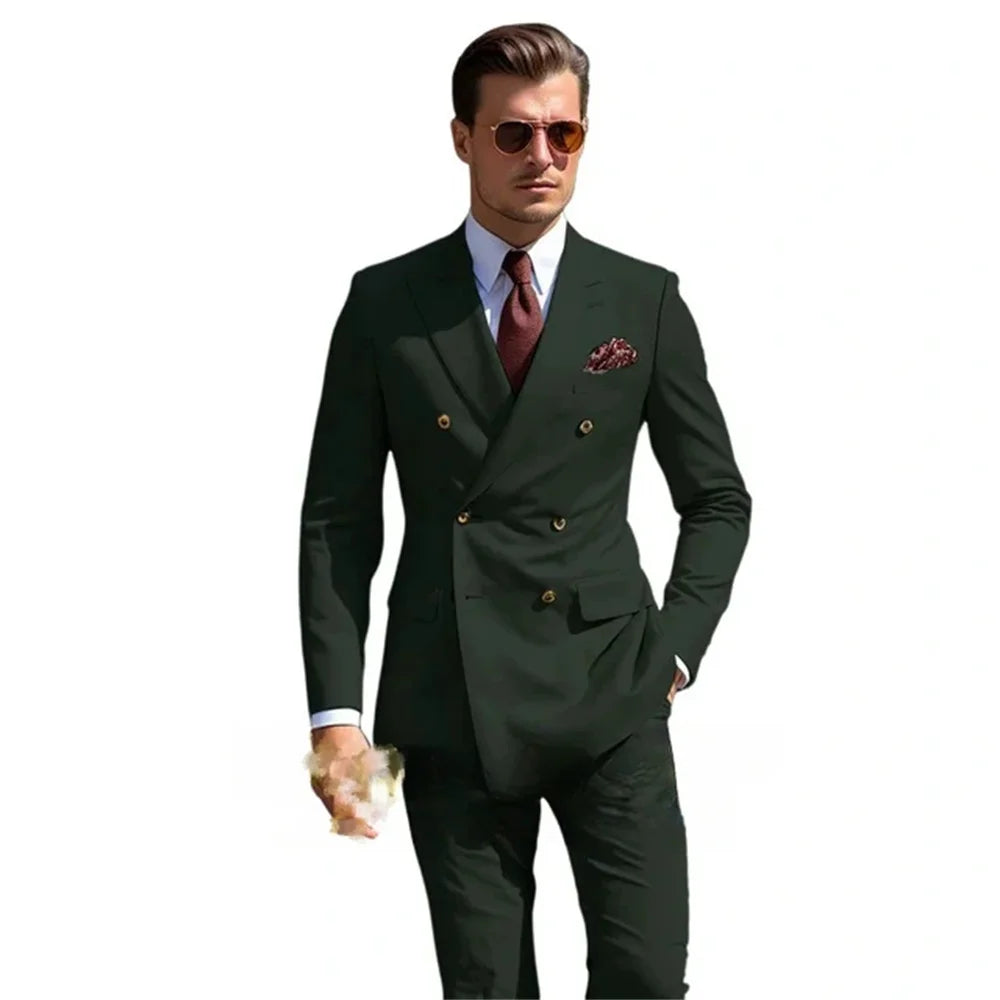 Custom Made  Men's 2 Piece Suits Classic Fit Double Breasted Formal Business Office Suits Wedding Tuxedos Jacket Prom Dress