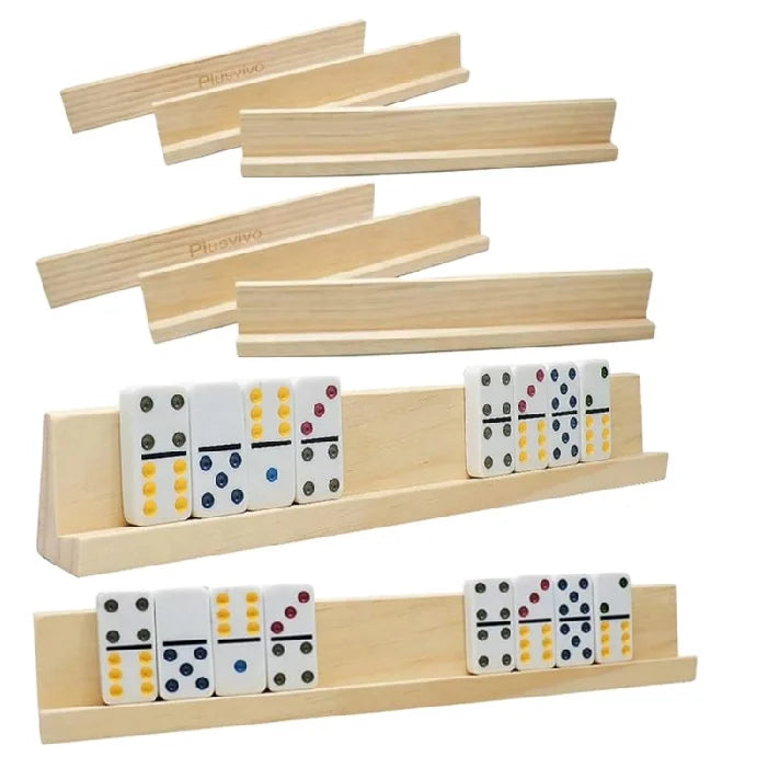 Set of 8 Wooden Domino Mahjong Holder Mexican Train Domino Rack