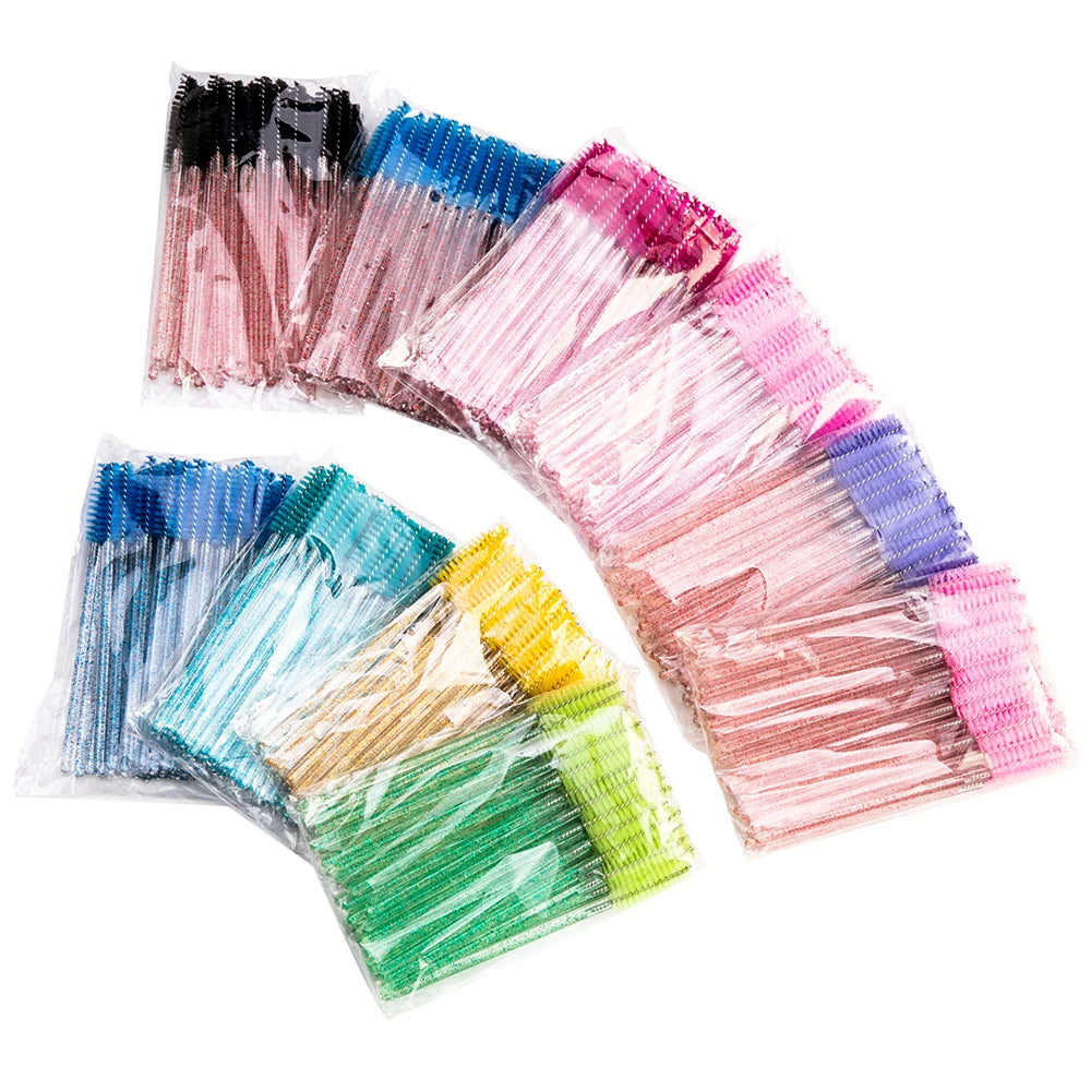 Pack of 50 Disposable Plastic and Hair Spoolies Brushes Eyebrow Mascara Comb Wands