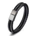 Men's Stylish Braided Leather Bracelet with Stainless Steel Magnetic Buckle Fashion Charm Jewelry Bangle