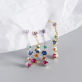 New Fashion Design 18K Gold Plated S925 Sterling Silver Colorful Cubic Zircon Tassel Earrings for Women