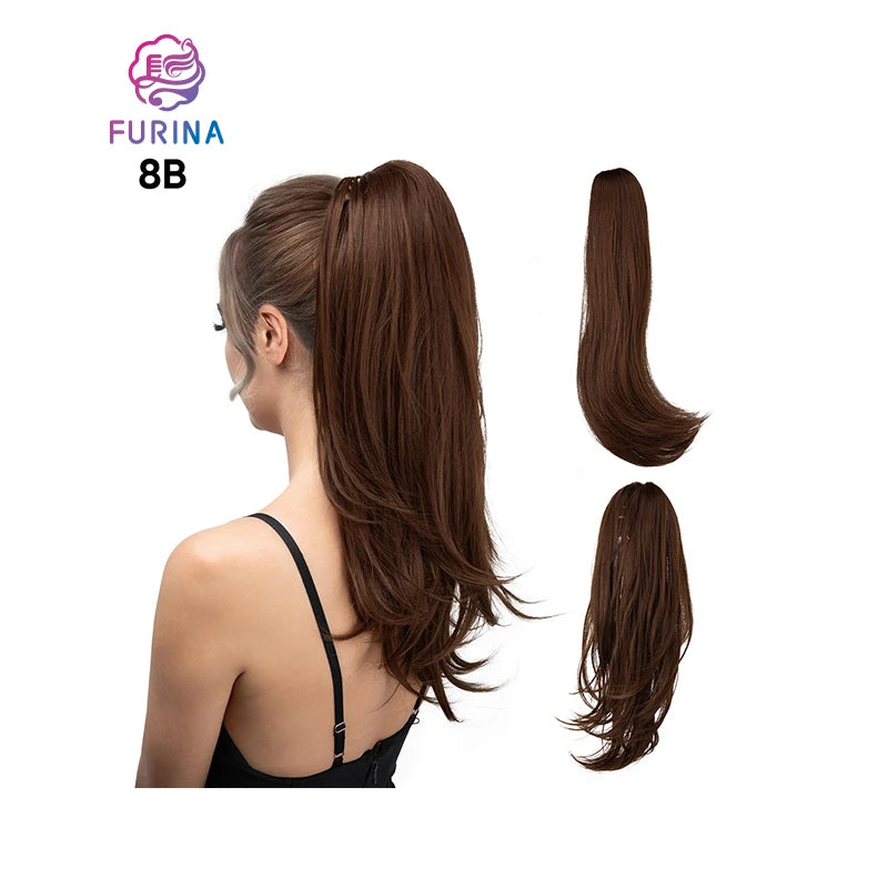 Ponytail Extensions Furina Clip in Hairpiece Natural Black Curly Ponytail Synthetic Hair for White Woman