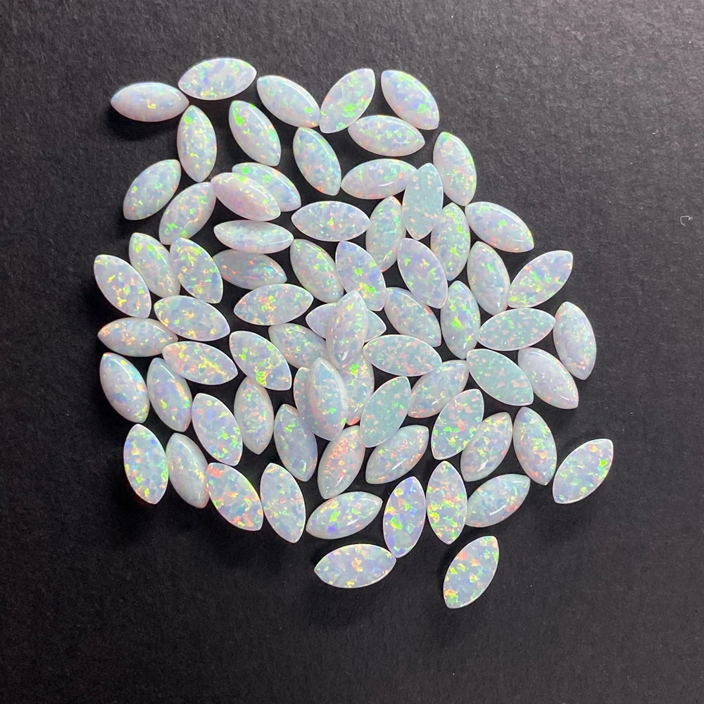 OP17 White Fire Synthetic Opal Marquise Shape Flat Back Cabochon Loose Gemstones on Sale