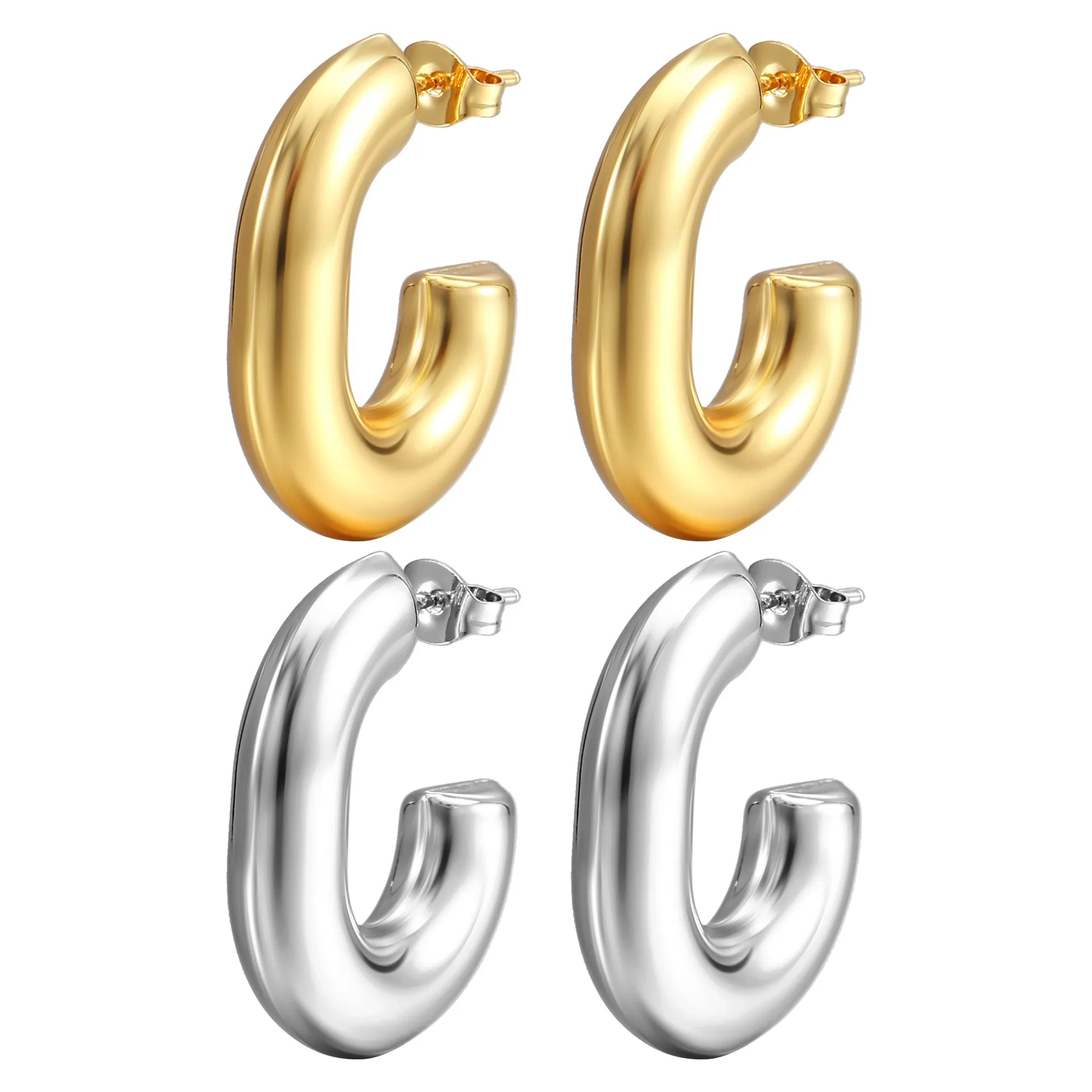 Minimalist Waterproof Jewelry Boucles D'Oreilles En Acier Inoxydable Trendy Arete Gold Chunky C-Shaped Hoop Earrings for Women