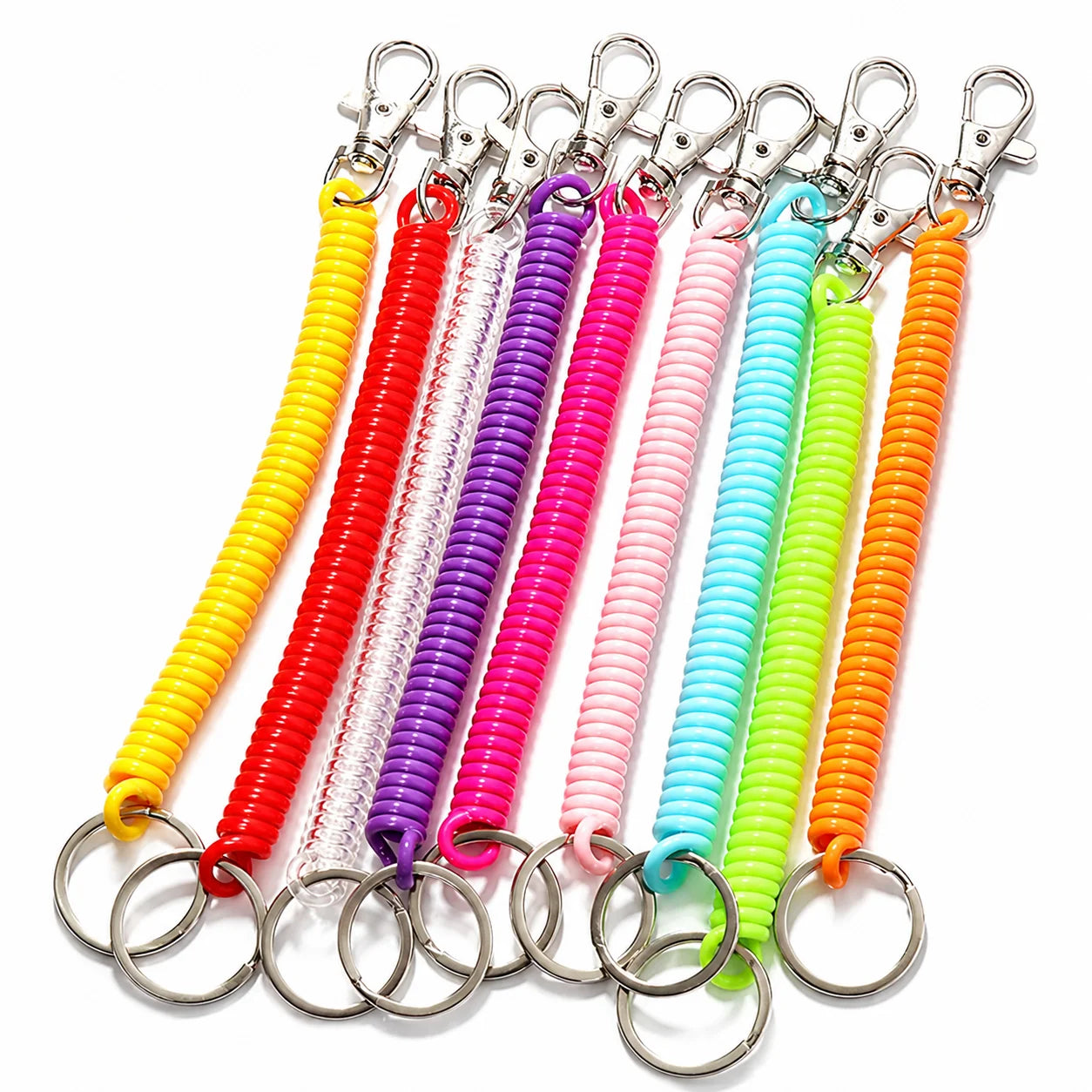 Spiral Retractable Spring Coil Carabiner Keychain Theftproof Anti-lost Stretch Cord PVC Plastic Lobster Silk Screen Cartoon