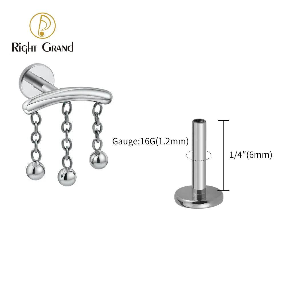 F136 Titanium Labret Ring Lip Piercing Flat Cross Top Internally Threaded Helix Earrings Ear Cartilage Tragus Lip Ring Jewelry