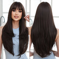 Long Black Straight Wig for Women Synthetic Wigs with Bangs Natural Cosplay Hair Heat Resistant Fiber
