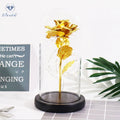 Hot Sale Gold Foil Rose in Dome with LED Artificial Flower Valentines Gift Mothers Day Gift Gold Flower Enchanted Rose