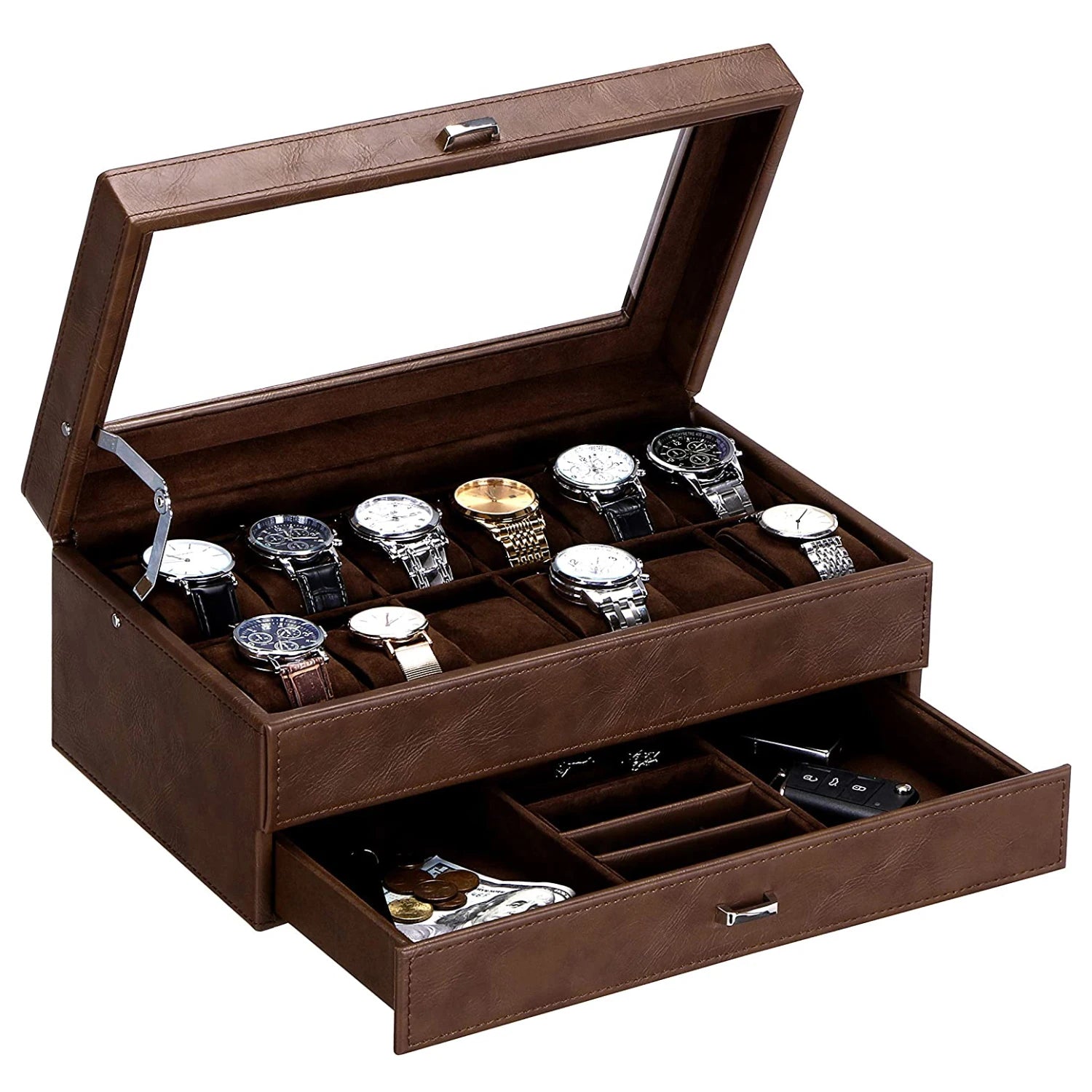 12 Slot Watch Organizer Box Custom logo Watch Boxes Cases Wholesale Luxury Watch Box with logo