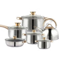 12pcs Stainless Steel Cooking Cookware Pots and Pans Sets Wok Saucepan Metal logo Custom Oem Safe Pots Cover Body Color Handle