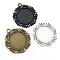 25mm Inner Size Black Antique Silver Plated Classic Flower S Floral Style Cabochon Base Setting Charms Pendant Blank Trays MegaBDM