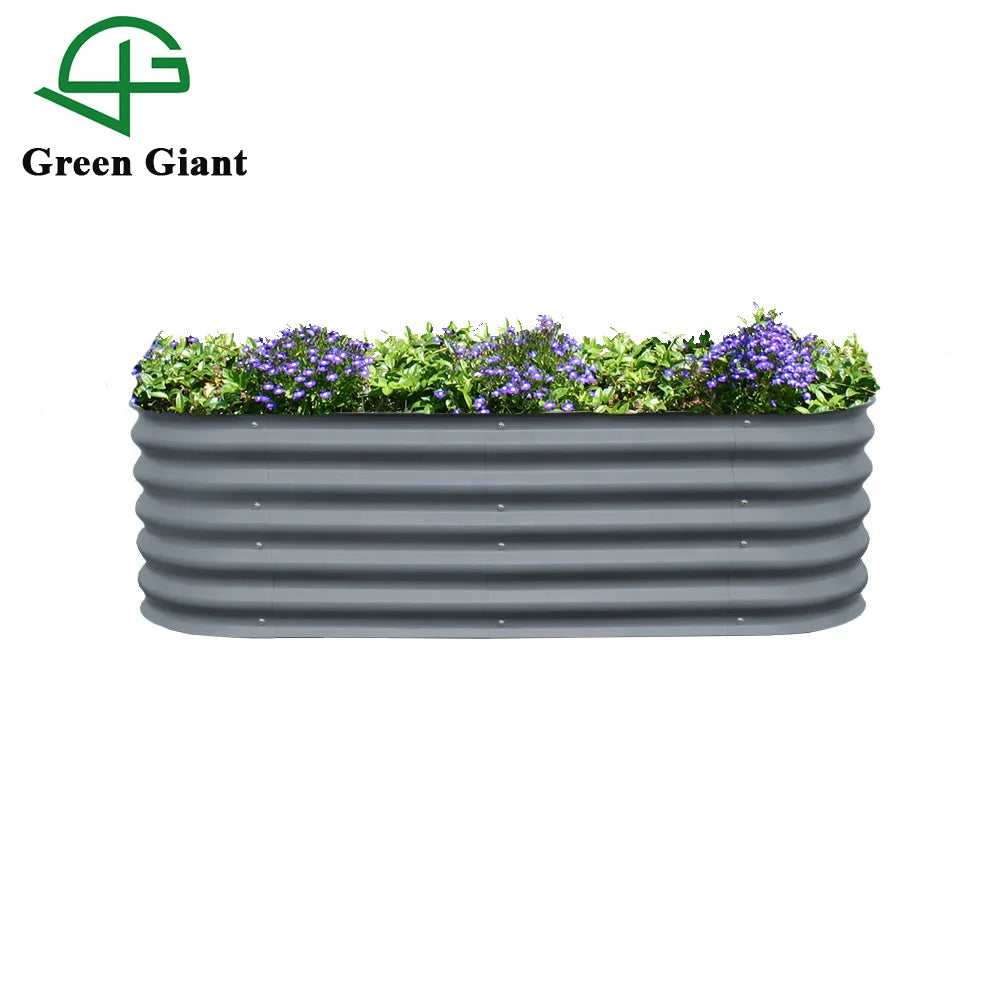 17" Tall 4-In-1 Grey Modular Galvanized Raised Garden Bed Outdoor Heightened Steel Metal Planter Box
