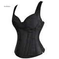 Satin Jacquard Plastic Bone Heavy Duty Overbust Padded Cup Shoulder Strap Women Punk Style Lace up Waist Trainer Corset Bustier