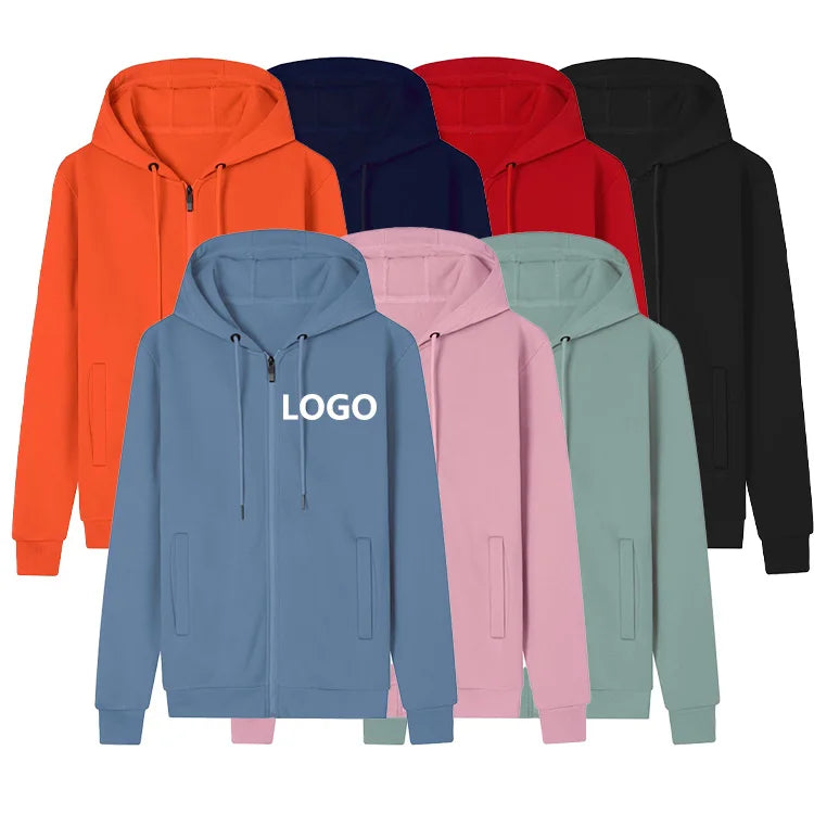 Wholesale Custom Plain Fall Winter Plus Size Cotton Men Unisex Zipper up Fleece Hoodie Sweatshirt With Zipper
