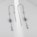 Abiding Fashion Pear Blue Topaz Gemstone Sterling Silver Jewelry Earrings Long Drop Earrings for Women