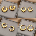 VKME Punk Shiny Dainty Chunky 18k Gold Plated Stainless Steel Hoop Earrings for Women Jewelry