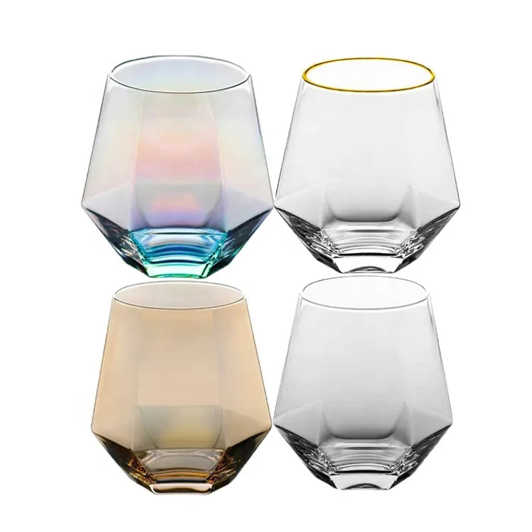 Creative Fancy Diamond Yard Glass Whisky Glass with Gold Decal Custom Color Luster Hexagonal Design Crystal Glass OEM Service