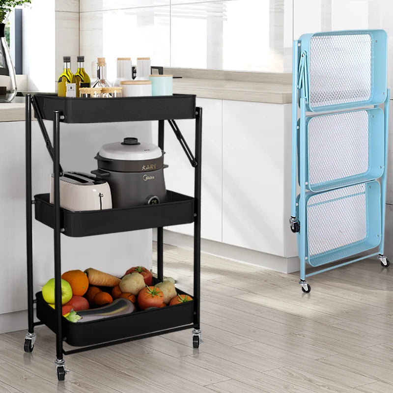 Home Kitchen Storage Rack Multifunction Bathroom Arrangement Foldable Standing Type Metal Three-Layer