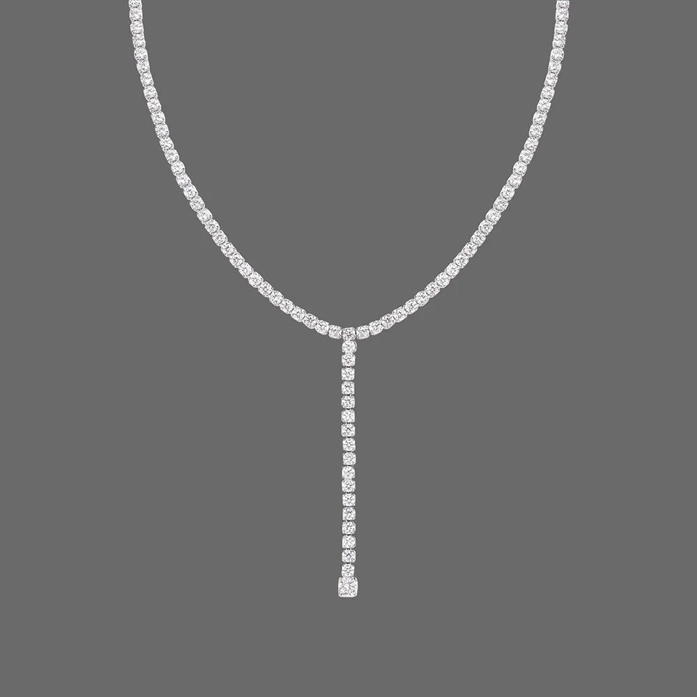 18K Gold Plated Luxury Zirconia Pave Tassel Y Necklace Stainless Steel Choker Necklace Design Jewelry Wholesale