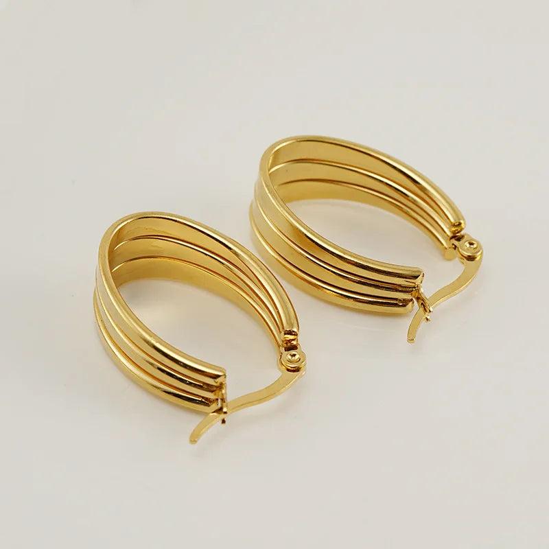 No Fade Earrings Stainless Steel Jewelry PVD 18K Gold Titanium Steel Gold Plated Hoop Earrings
