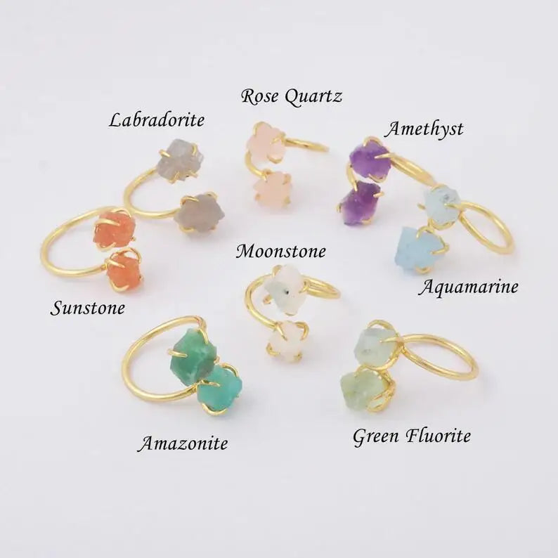 Natural Raw Stone 18k Gold Rings Gemstone Rough Stone Women Fashion Jewelry Man Rings for Wedding Rings Couple Set