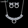 LUOTEEMI Flower Earring Cubic Zircon Necklace Dainty Bling Fashion Lady Elegant Jewelry Set for Party