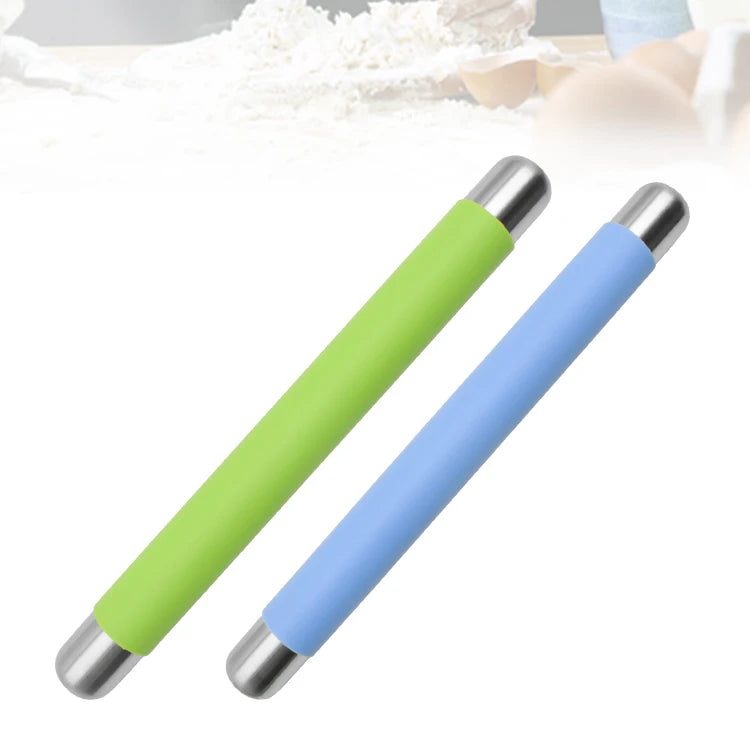 Kitchen Baking Tool Silicone Rolling Pin with SS Handle Kitchen Dough Roller Flour Stick to Roll Out the Pizza/Dumpling/Fondant