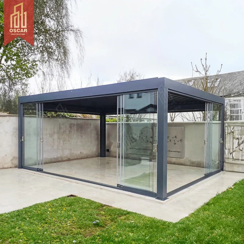 Modern Bioclimatic Motorized Louvered Roof Gazebo Sun Shade Screen Patio Bracket Kit Sunroom Prefab Green House Aluminum Pergola