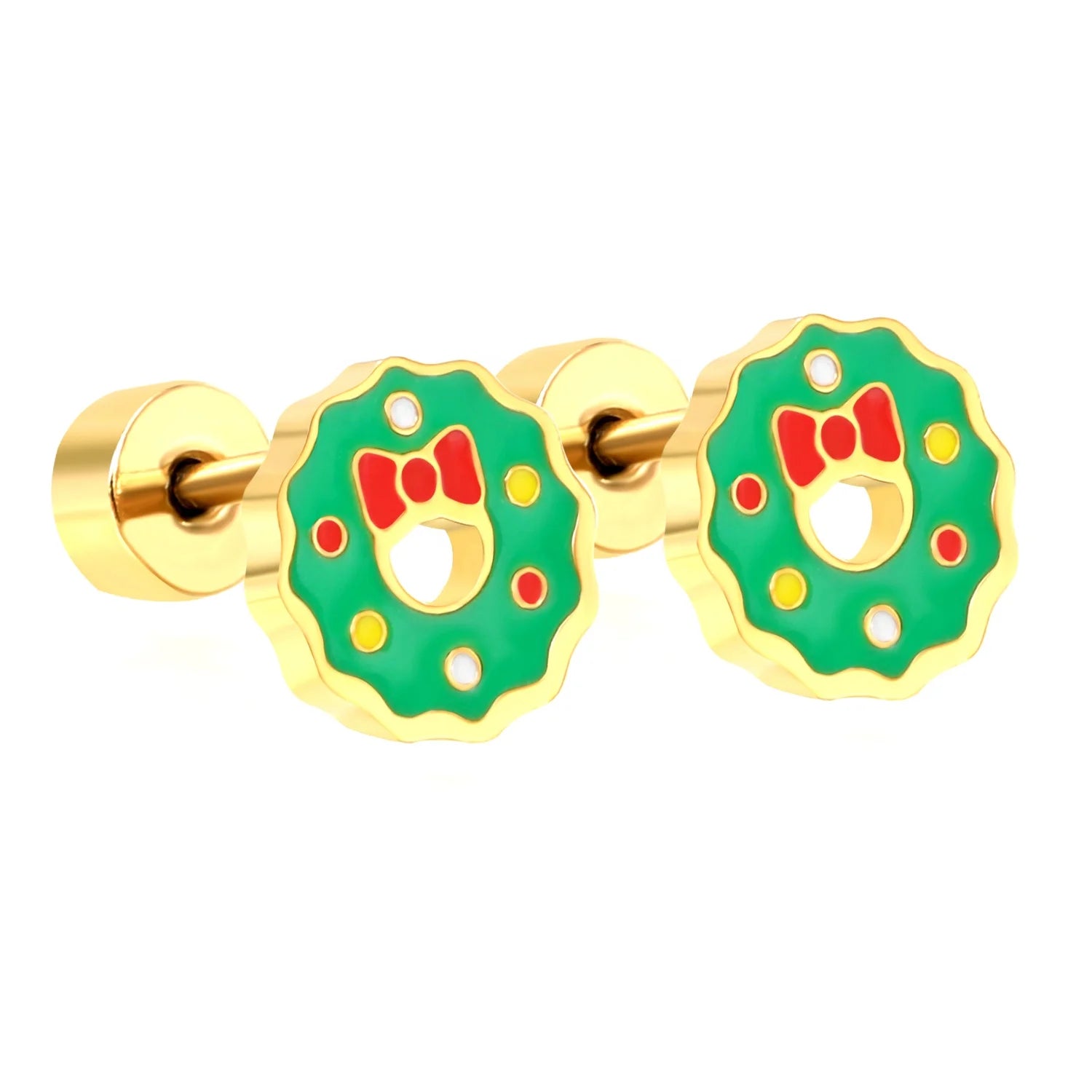 Christmas Jewelry Custom Wholesale Anti-allergy 304 Stainless Steel Enamel Earrings Cute Mini Christmas Circle Design Earrings