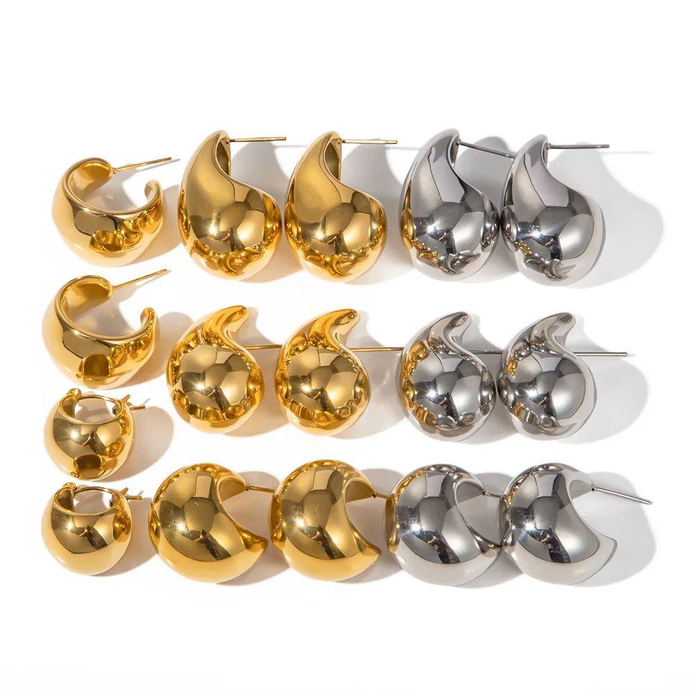 2024 Chic Fashion Jewelry 18K Gold Chunky Water Drop Stud Earrings Statement Stainless Steel Tear Drop Design
