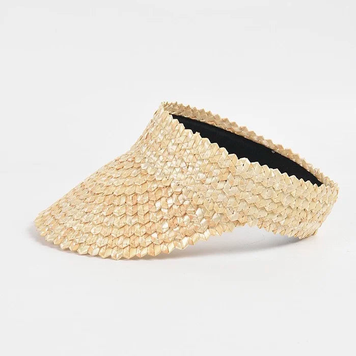 Summer New Weave Pattern Natural Wheat Straw Visor Sun Hat for Women Lady Beach Outdoor Casual  UV Sun Protection