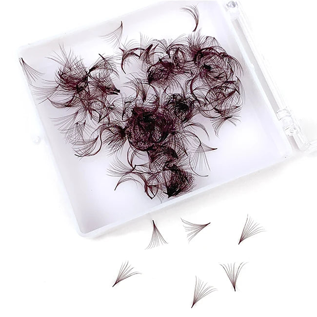 Most Popular 4D 5D 6D Custom Label Brown Loose Fans Eyelash Extensions 8-15mm 0.07 Loose Fans Sharp Base Promade Synthetic PBT