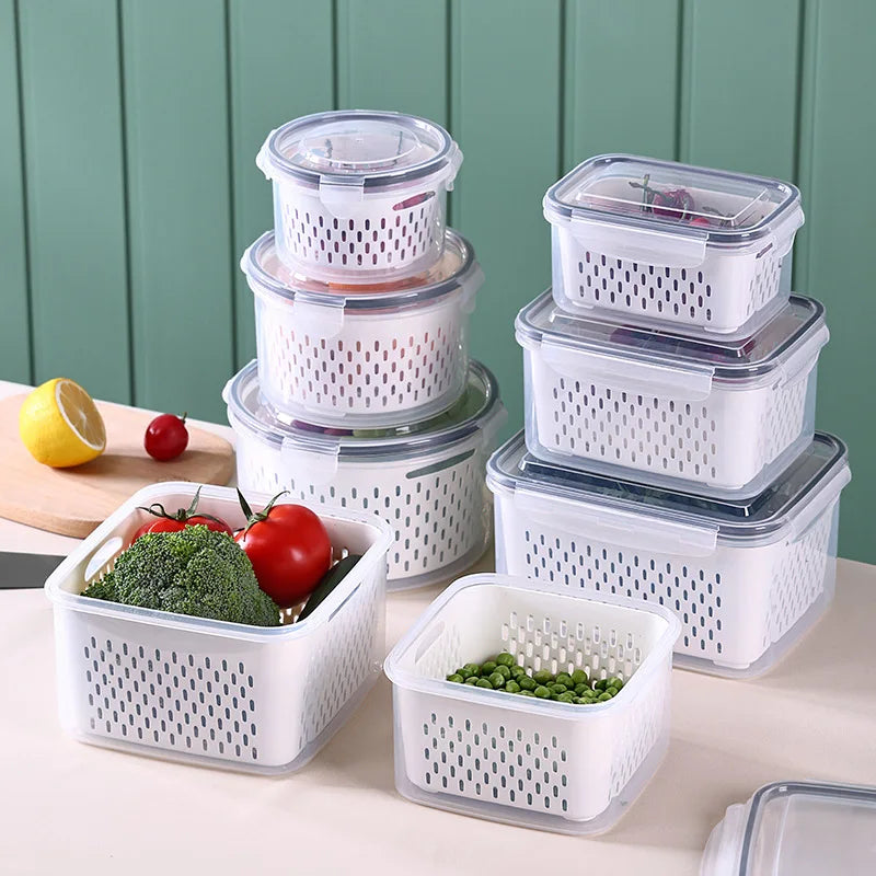 OWNSWING Fruit Storage Containers for Fridge Vegetable Saver Container With Lid Plastic Refrigerator Organizer for Food