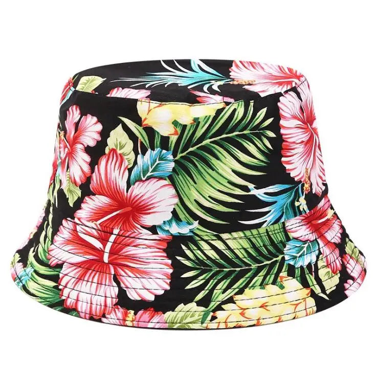 Xuancui Manufacturer Jungle Bucket Cap Flower Printed Reversible Cotton Bucket Hat Blue Wholesale