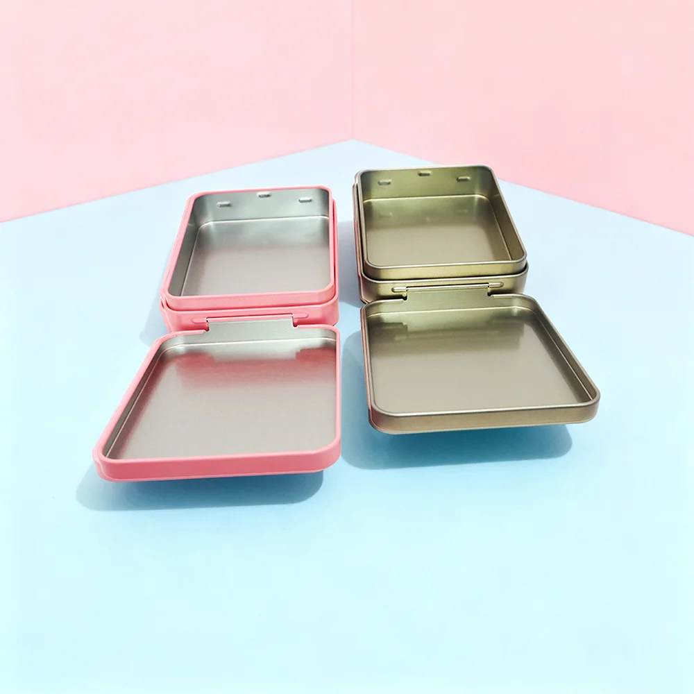 Free Stock Samples Customized Printed Embossed Square Small Hinged Eyebrow Pencil Eye Shadow Makeup Tinplate Tin Box Food Grade