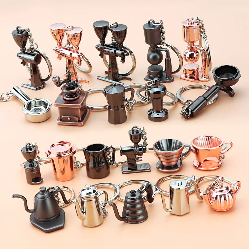 Hot Sale 3D Metal Coffee Cup Key Chain Coffee Maker Keychains