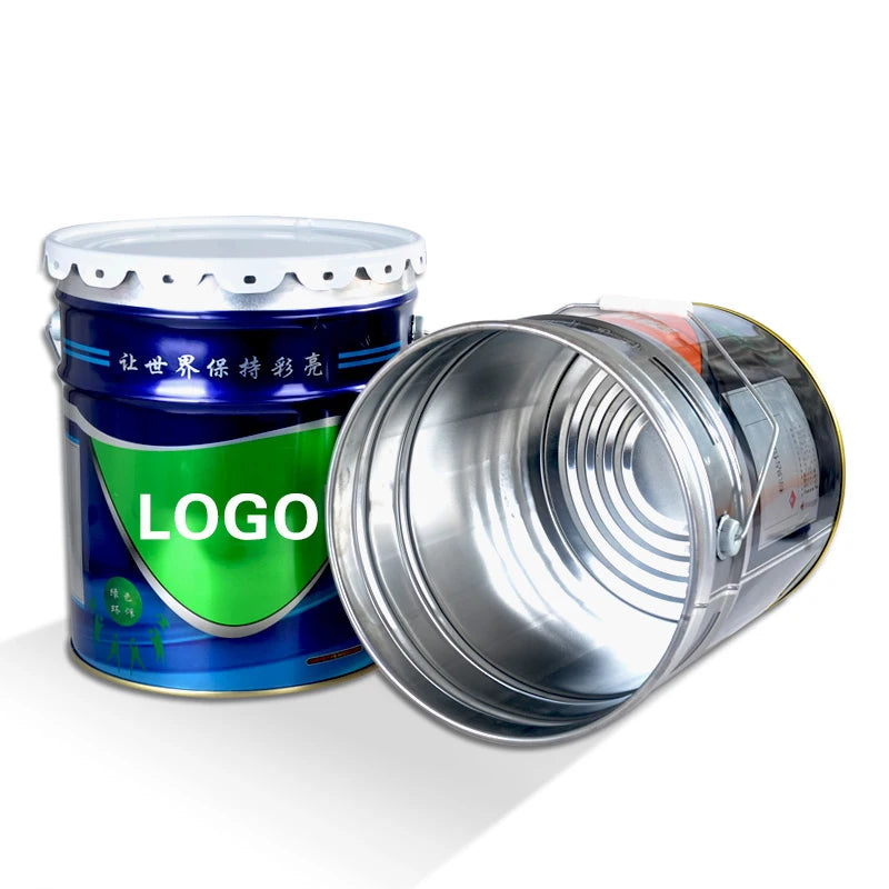 Custom Empty Metal Tin Paint Pail Bucket Steel Iron White Coating Drum Barrel with Flower Lid
