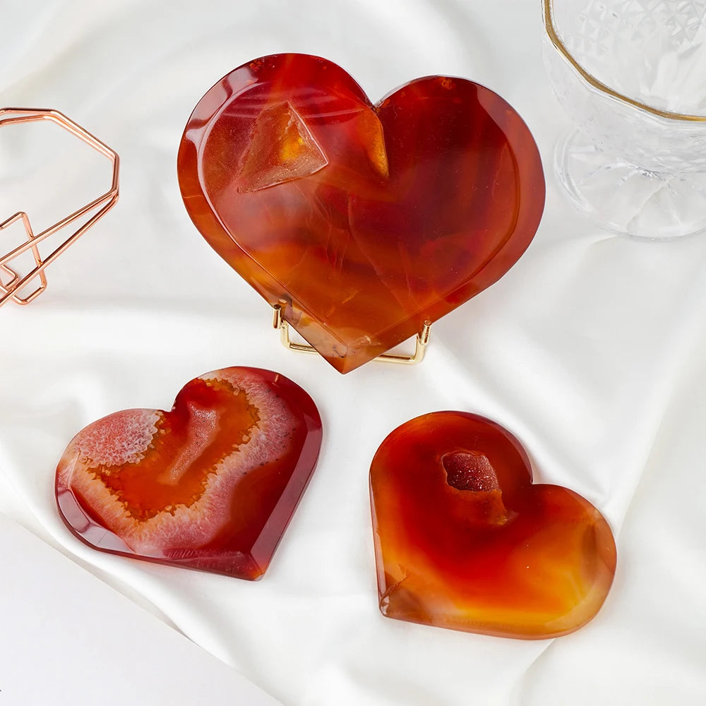 Wholesale Natural Stone Bulk Crystals Healing Red Agate Crystal Heart with Druzy Crafts