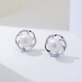 Women's Flower Fine Sterling Silver 925 Manufacturer Stud Earrings Made of Natural Pearls with Silver