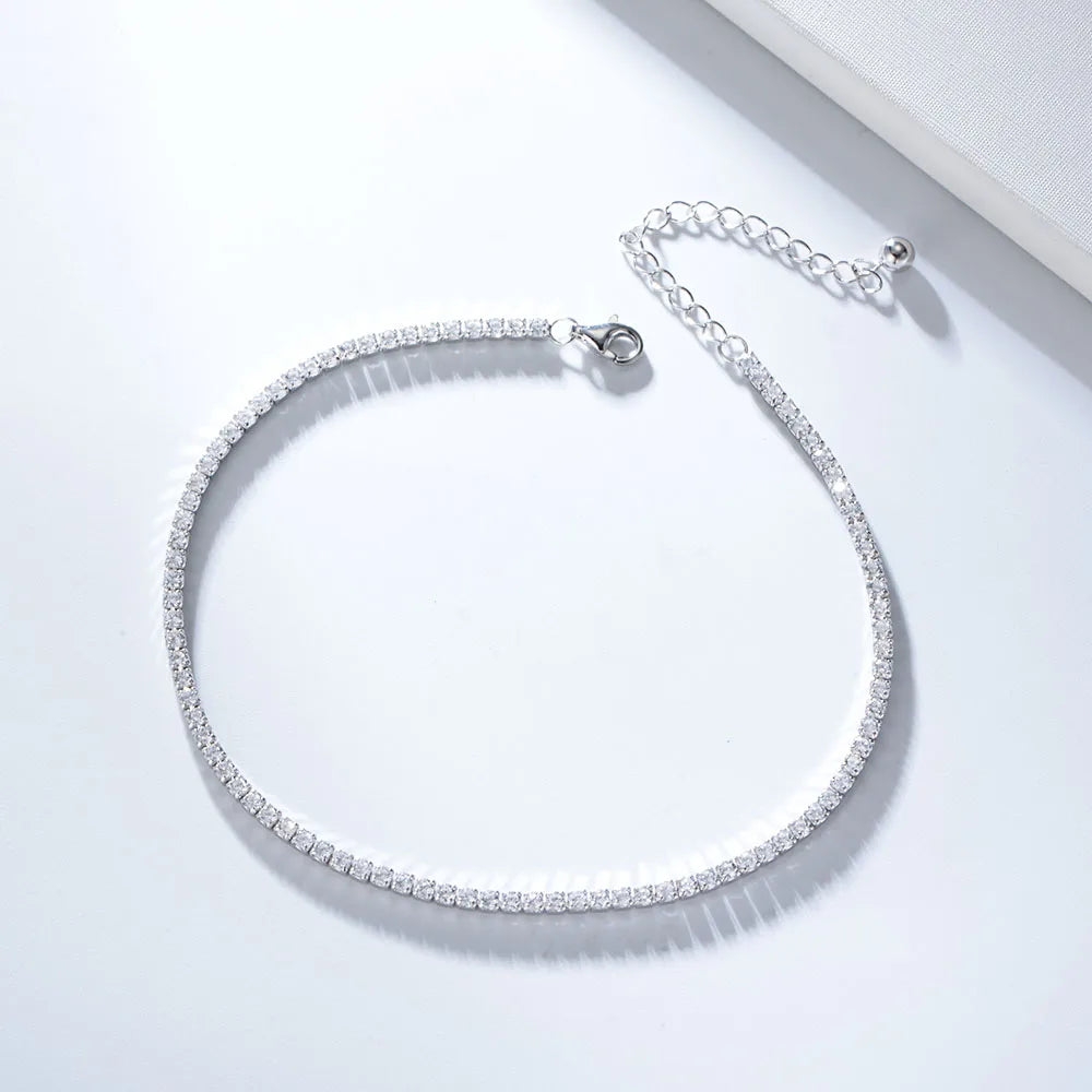 Wholesale Exquisite 925 Silver Tennis Chain Bezel Sterling Zircon Adjustable Gold Plated Mounting Classic Stylish Unisex Anklet