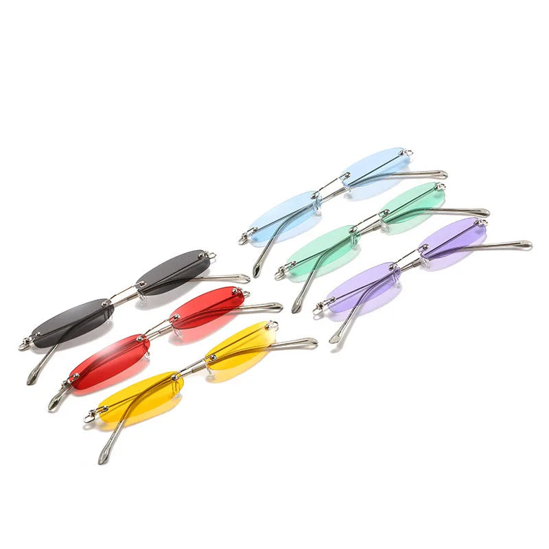 Wholesale Unisex Punk Style Fashion Candy Color Trendy Rectangle Sunglasses Thin Rimless Sunglasses Men