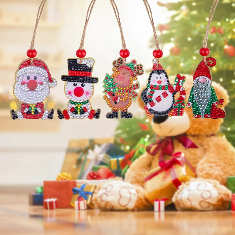 DIY Diamond Painting 5PCS Christmas Card Pendant Special Drill Shaped Rhinestone Diamond Home Decoration Ornament Kits