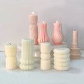 DIY Handmade 3D Candle Making Home Decoration Geometric Ornament Minimalist Striped Roman Pillar Candle Silicone Mold